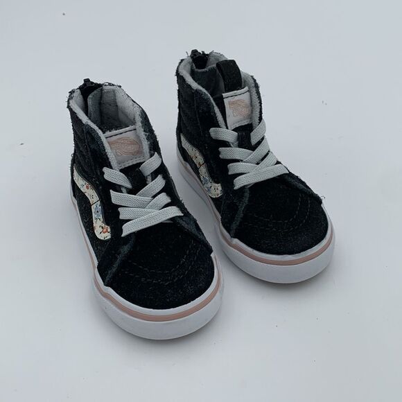 Vans black suede leather hi top Sneakers with floral racing stripe toddler 5.5 - Picture 2 of 11